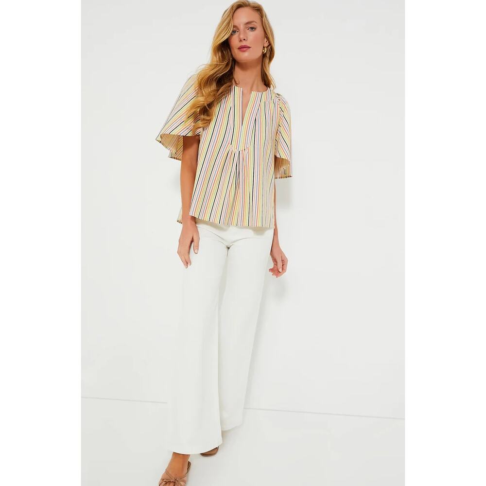 NEW Tuckernuck Pomander Place Stripe Finley Flutter Sleeve Top Multicolor SZ L